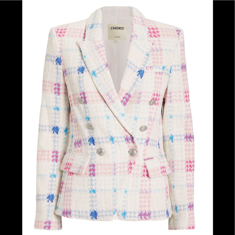 L’Agance Tweed Double Breasted Blazer Sz 0 $675